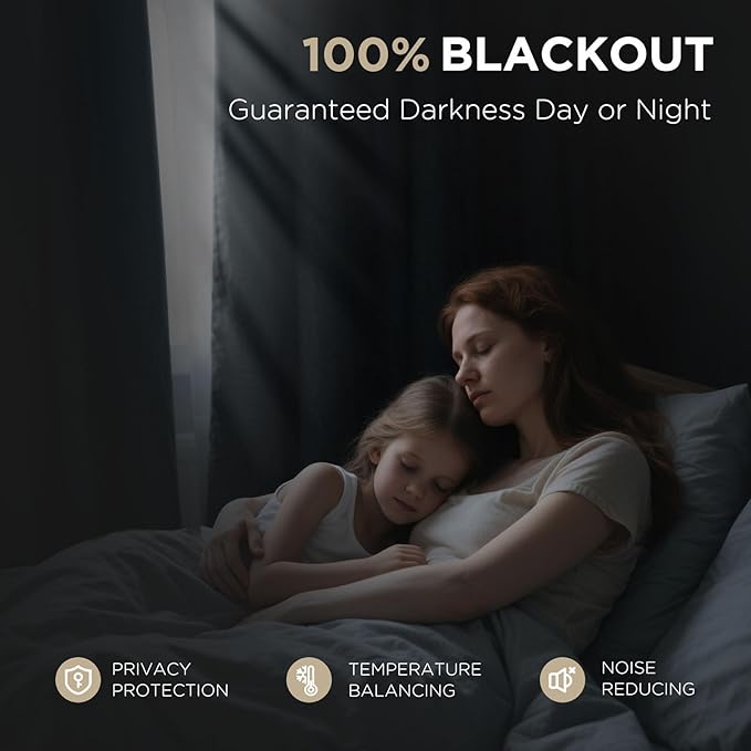 Joydeco 100% Blackout Curtains for Bedroom - Natural Linen Curtains 37" W x 72" L, Thermal Insulated 2 Panels White Light Blocking Drapes, Rod Pocket & Back Tabs, Darkening Privacy for Living Room