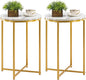 TECHMILLY Round End Table, Faux Marble Sofa Table, Accent Side Table with Metal Frame, Modern Gold Nightstand, Tall Coffee Table for Living Room, Bedroom-2 Packs