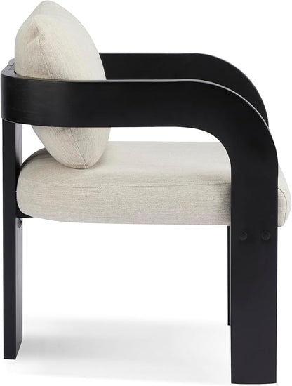 Christopher Knight Home Yorick Modern Dining Chair Set of 2 with Cushion, Solid Wood Dining Room Armchair Set, Curved Backrest Kitchen Side Chair, Living Room Comfy Extra Seat, Black+Beige