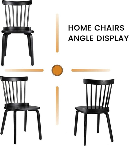 Unovivy Wood Dining Chairs Set of 2, Windsor Farmhouse Spindle Back, Widen Seat, Modern Mid-Century Country Style, for Living Room Restaurant, Black