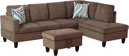 NicBex Sectional Couch 3 Pieces Sofa Set with Left Chaise Corduroy L Shaped Cloud Couch for Living Room Furniture Sets with Storage Ottoman, Modular Sofa for Living Room & Apartment, Brown