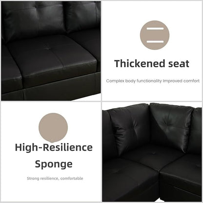 L Shaped Sectional Couches for Living Room, Modular Sectional Sofa with Ottoman Storage, Modern Comfy 4 Seat L Shaped Couch with Chaise for Bedroom Apartment Furniture, Black