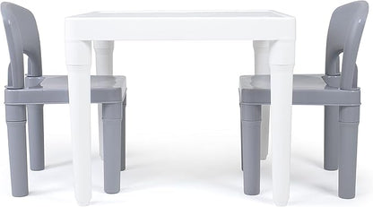 Humble Crew Kids Dry Erase Plastic Table and 2 Set, White Table & Grey Chairs, 20 x 20 x 17inches, 12 x 11 x 18 inches