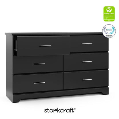 Storkcraft Brookside 6-Drawer Dresser (Black) – GREENGUARD Gold Certified, Nursery & Kids Storage, Nursery Essentials, Kids Room Storage, Durable Bedroom Dresser