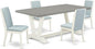 East West Furniture V097LA015-5 5 Piece Modern Dining Table Set Includes a Rectangle Wooden Table with V-Legs and 4 Baby Blue Linen Fabric Upholstered Chairs, 40x72 Inch, Multi-Color