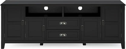 SIMPLIHOME Burlington SOLID WOOD 72 Inch Wide Transitional TV Media Stand in Black for TVs up to 80 Inches, For the Living Room and Entertainment Center