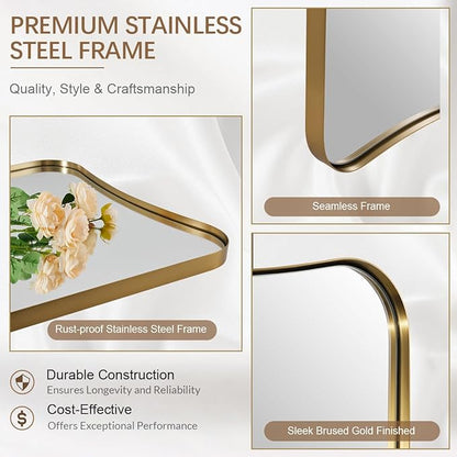 ANDY STAR Gold Vanity Mirror, 22x30 Inch Brushed Gold Bathroom Mirror, Antique Brass Asymmetrical Mirror in Rust-Proof Stainless Steel Metal Frame, Unique Butterfly Shape, Ideal for Home Remodel