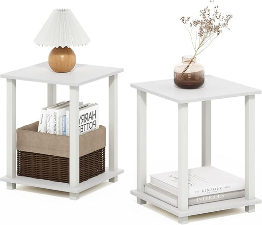 Furinno Simplistic End Table, Set of Two, White/White
