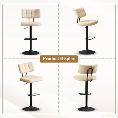 Furniliving Modern Bar Stools Set of 2 Faux Leather, Upholstered Swivel Barstools with Back, Adjustable Bar Chairs Counter Height for Kitchen Island, Dining Space, Beige