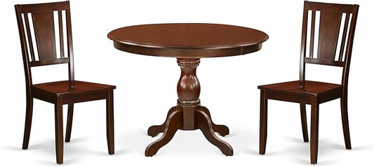 East West Furniture HBDU3-MAH-W 3 Piece Dining Room Table Set Contains a Round Kitchen Table with Pedestal and 2 Dining Chairs, 42x42 Inch, Mahogany
