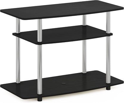 Furinno Turn-N-Tube No Tools 3-Tier Entertainment Center TV Stand for TV up to 32 Inch, Stainless Steel Tubes, Americano/Chrome