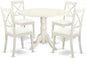 East West Furniture DLBO5-LWH-LC 5 Piece Dining Room Furniture Set Includes a Round Kitchen Table with Dropleaf and 4 Faux Leather Upholstered Dining Chairs, 42x42 Inch, Linen White