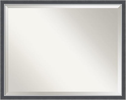 Amanti Art Black Bathroom Mirror for Over Sink, 24x30 Eva Black Silver Thin Rectangle Vanity Mirror, Large Modern Contemporary Frame, Hangs Horizonally and Vertically, Bathroom Wall Decor, Beveled