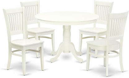 East West Furniture HLVA5-LWH-W 5 Piece Dining Room Furniture Set Includes a Round Kitchen Table with Pedestal and 4 Dining Chairs, 42x42 Inch, Linen White