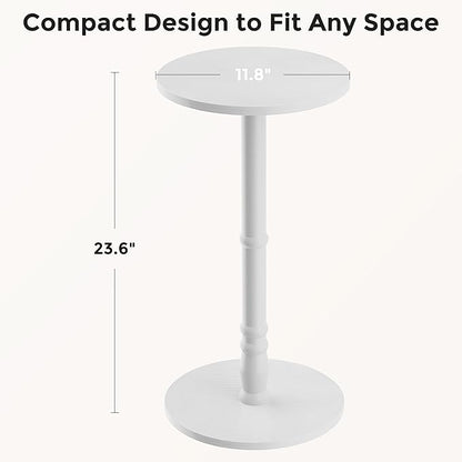 Round Side Table, Solid Wood Pillar with Wood Top & Base, Small Drink Accent Table for Living Room, Bedroom, Sofa & Office, Easy Assembly, White