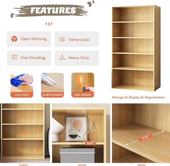 Basic Open Shelf Bookcase - 4-Tier Wooden Cube Storage Shelves Split Bookshelf, White