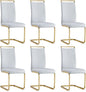Modern Dining Chairs Set of 6,High Back Light Grey Kitchen Chairs,Faux Leather Side Chair with Gold Plated Metal Legs,Easy to Clean Upholstered Dining Chairs,Ideal for Living Room