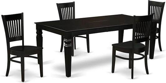 East West Furniture LGVA5-BLK-W 5 Piece Kitchen Table & Chairs Set Includes a Rectangle Dining Room Table with Butterfly Leaf and 4 Solid Wood Seat Chairs, 42x84 Inch, Black