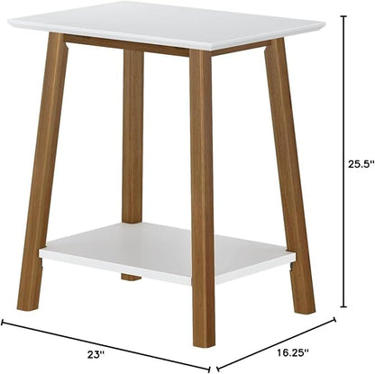 Plank+Beam Wooden Side Table with Storage, Mid Century Modern End Tables for Living Room, Small Solid Wood Nightstand, Bedside Tables, Bedroom Furniture, White/Pecan
