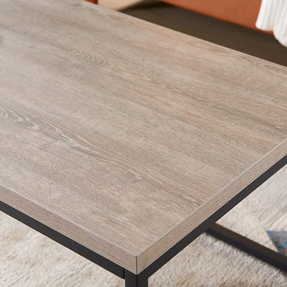 CENSI 30"x30" Grey Wash Accent Coffee Table Ottoman for Living Room, Modern Industrial Style, 1.2" Extra Thick Tabletop (French Oak)