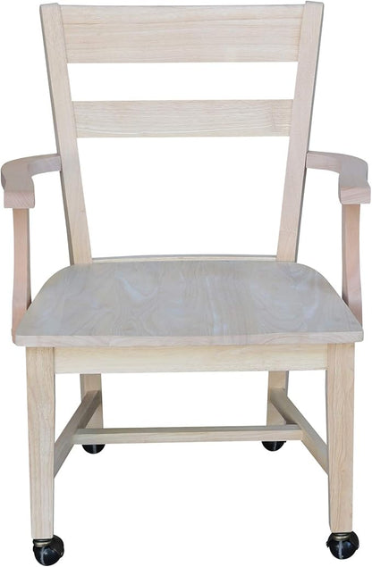 IC International Concepts Dining Chair with Casters, 225lbs wt Capacity, Solid Real Wood, Sturdy Parawood, 24.4"W x 22"D x 35"H, DIY, Paint/Stain Ready, Unfinished