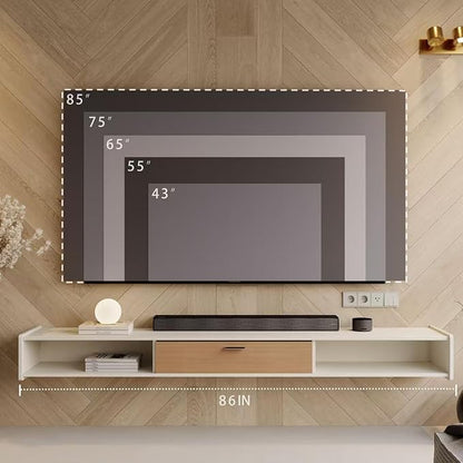 86'' Floating TV Stand,Wall Mounted TV Console,Floating TV Cabinet,Under TV Shelf for Bedroom Living Room(Walnut)