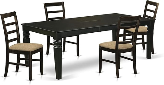 East West Furniture LGPF5-BLK-C 5 Piece Kitchen Table Set Includes a Rectangle Dining Room Table with Butterfly Leaf and 4 Linen Fabric Upholstered Chairs, 42x84 Inch, Black
