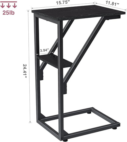 C-Shaped End Table, Small Side Table for Couch, Sofa TV Tray Table for Living Room, Bedroom, Bedside ET-D-BK1