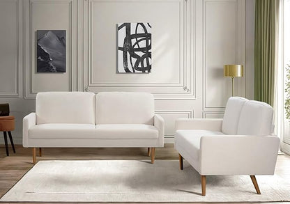 Kent 2 Piece Velvet Sofa and Loveseat Set, European Style with Modern & Vintage Flair, Upholstered 5 Seater Couch, Chic Living Room Furniture Seating for Home, Apartment or Office, Ivory