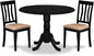 East West Furniture DLAN3-BLK-C 3 Piece Dining Table Set for Small Spaces Contains a Round Dining Room Table with Dropleaf and 2 Linen Fabric Upholstered Chairs, 42x42 Inch, Black