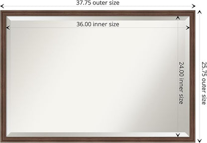 Amanti Art Brown Bathroom Mirror for Over Sink, 26x38 Florence Medium Brown Rectangle Vanity Mirror, Large Casual Frame, Hangs Horizonally and Vertically, Bathroom Wall Decor, Beveled Edge