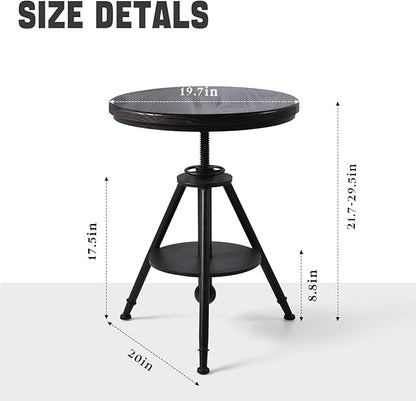 Industrial Vintage Cafe Farmhouse Dining Table - Rustic Round Wooden Top, Height Adjustable 21-29in