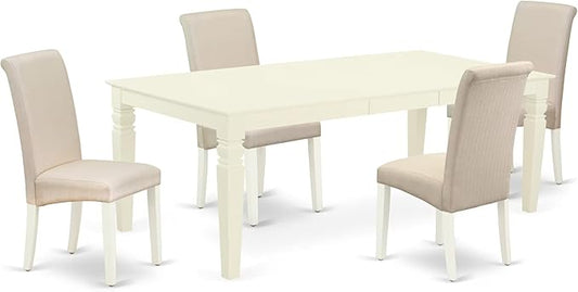 East West Furniture LGBA5-LWH-01 5 Piece Dinette Set Includes a Rectangle Dining Table with Butterfly Leaf and 4 Cream Linen Fabric Parson Dining Room Chairs, 42x84 Inch, Linen White