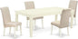East West Furniture LGBA5-LWH-01 5 Piece Dinette Set Includes a Rectangle Dining Table with Butterfly Leaf and 4 Cream Linen Fabric Parson Dining Room Chairs, 42x84 Inch, Linen White