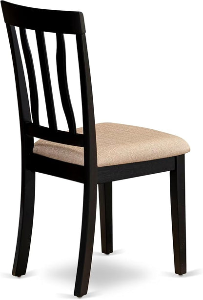 East West Furniture LGAN9-BLK-C 9 Piece Dining Room Table Set Includes a Rectangle Kitchen Table with Butterfly Leaf and 8 Linen Fabric Upholstered Dining Chairs, 42x84 Inch, Black