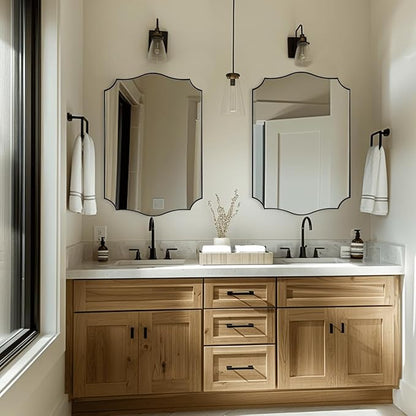 Black Wall Mirror, 24x36 Scalloped Mirror for Bathroom, Anti-Rust Metal Frame Vanity Mirrors for Living Room, Bedroom, Fireplace