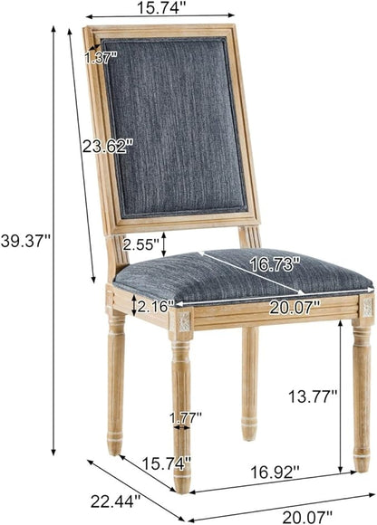 Merax Upholstered Solid Wood Dining Chairs Set of 4, French Country Style Accent Side Seating Furniture for Kitchen, Living Room, Cushioned Back, Blue Gray