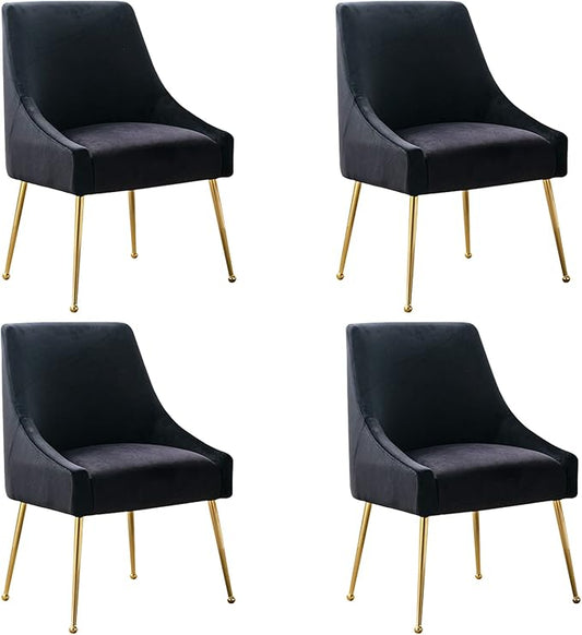 Modern Velvet Dining Chairs Set of 4, Contemporary Upholstered Furniture Collection with Polished Gold Metal Legs, Elegant Accent Chairs for Kitchen Living Room(Black)