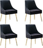 Modern Velvet Dining Chairs Set of 4, Contemporary Upholstered Furniture Collection with Polished Gold Metal Legs, Elegant Accent Chairs for Kitchen Living Room(Black)
