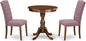 East West Furniture ESCE3-MAH-10 3 Piece Kitchen Table Set Contains a Round Dining Room Table with Pedestal and 2 Dahlia Linen Fabric Parsons Dining Chairs, 30x30 Inch, Mahogany