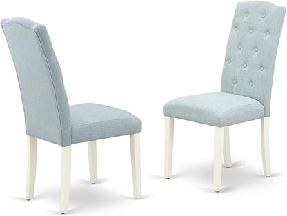 East West Furniture V077CE215-6 6 Piece Modern Dining Table Set Contains a Rectangle Wooden Table and 4 Baby Blue Linen Fabric Upholstered Chairs with a Bench, 40x72 Inch, Multi-Color