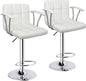 Bar Stools Set of 2,Armrest Adjustable Swivel Barstools with Back,Double Needle PU Leather Counter Height Bar Stools for Kitchen Island, White