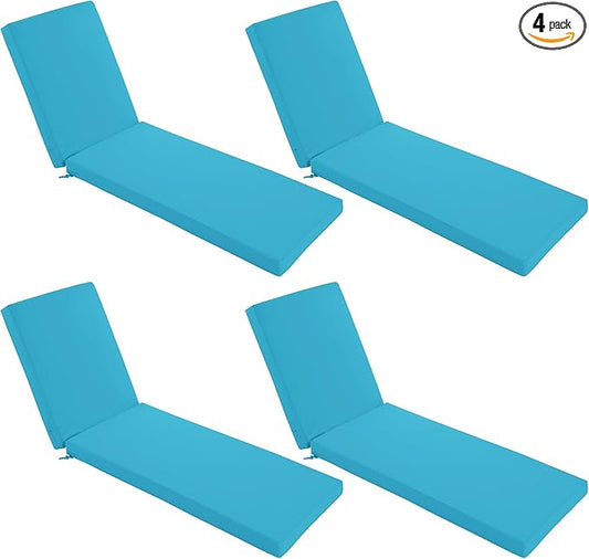 Chaise Lounge Cushions Outdoor Set of 4 - Waterproof and Fade Resistant Sun Lounger Replacement Cushions - Patio Lounger Pads with Removable Cover for Pool, Deck, Lawn, 80 x 26 x 3 Inch, Teal