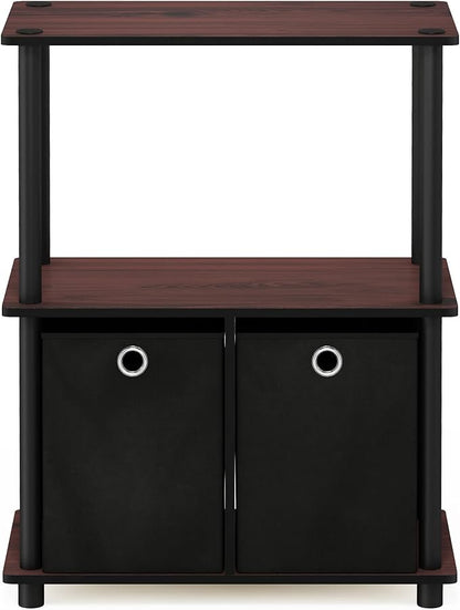 Furinno Go Green 3-Tier Multipurpose Storage Shelf with Bins, Dark Cherry/Black