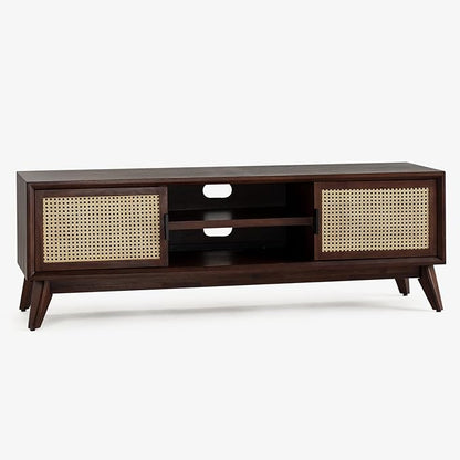 Bme Jasper Deluxe TV Console Table, Pre-Assembled Entertainment Center for up to 70 inch TV, 10 Minutes Assembly Solid Wood TV Table, Mid Century Console Stand - Walnut
