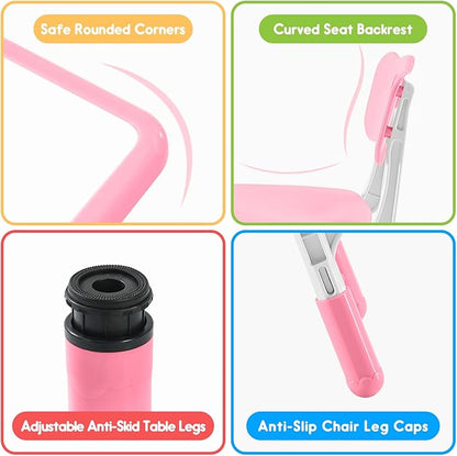 Kids Table & Chair Set with Adjustable Toddler-Safe Non-Slip Legs, Activity & Graffiti-Proof Desktop Ages 3-12