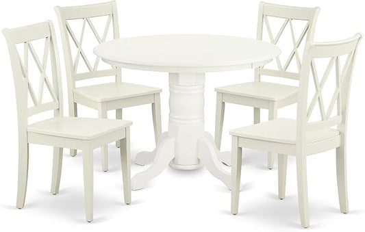 East West Furniture SHCL5-LWH-W 5 Piece Dining Table Set for 4 Includes a Round Kitchen Table with Pedestal and 4 Kitchen Dining Chairs, 42x42 Inch, Linen White