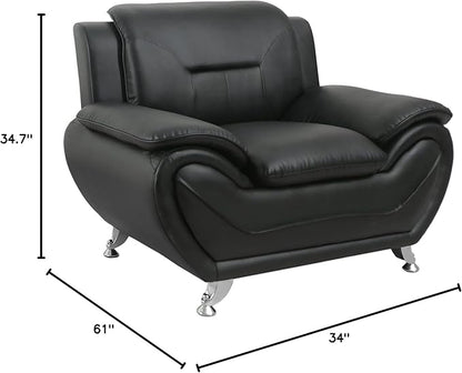 Container Furniture Direct Michael Modern Faux Leather Upholstered Stainless Steel Legs Living Room, Chair, Black