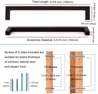 KOOFIZO Solid Square Bar Cabinet Handle - Chrome Furniture Pull, 6.3 Inch/160mm Screwhole Distance, 10-Pack for Kitchen Cupboard Door, Bedroom Dresser Drawer, Bathroom Wardrobe Hardware