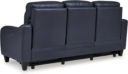 Signature Design by Ashley Mercomatic Contemporary Leather Match Wall Hugger Power Reclining Sofa with Adjustable Headrest and USB Ports, Blue